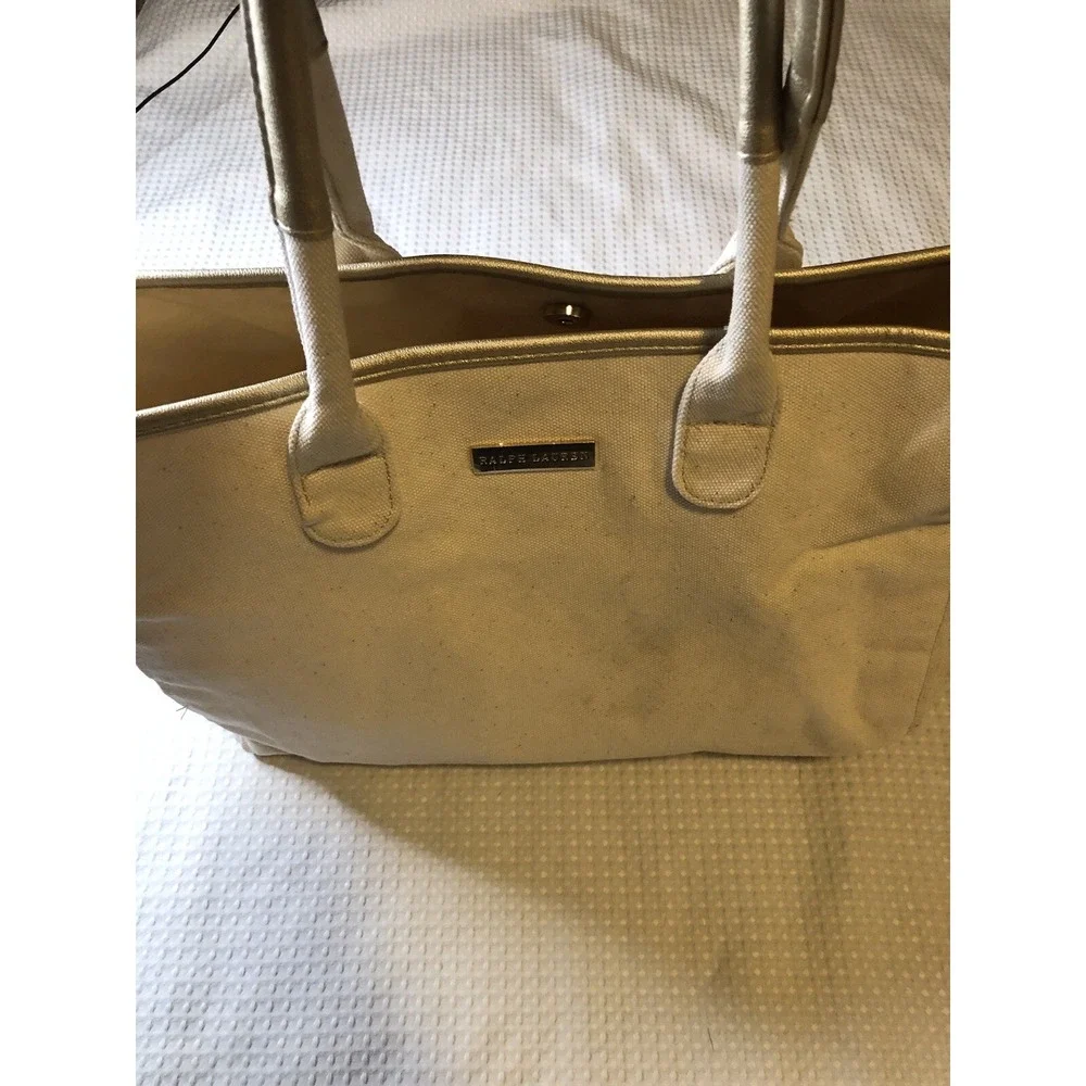 Ralph Lauren - Canvas -Tote - Overnight Bag - Purse - Metallic Gold Trim - Lined
